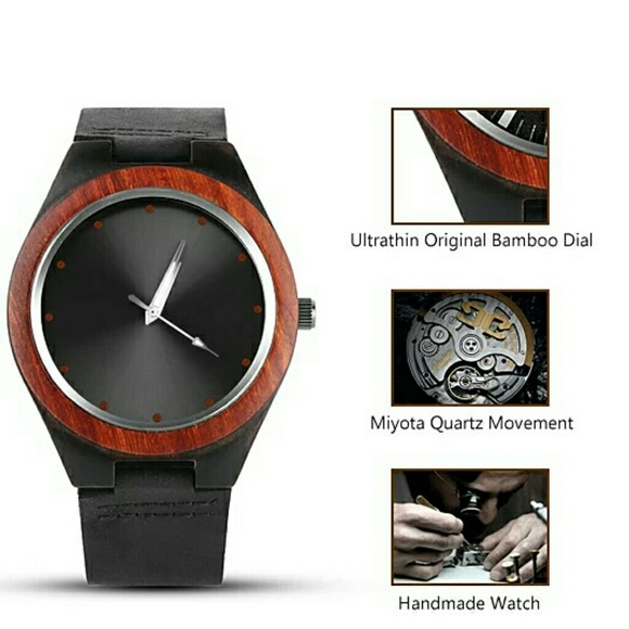 Other - NEW MEN'S GENUINE BAMBOO WATCH W/LEATHER BAND